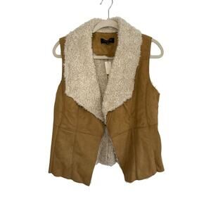 Women’s Faux Suede Shearling Sherpa Vest by Talbots Size Small Tan Cozy Fall Win